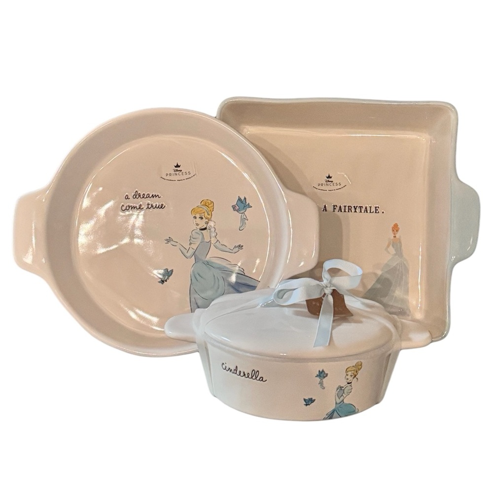 NEW Rae Dunn X Disney Princess Cinderella 3 Ceramic Baking Dishes